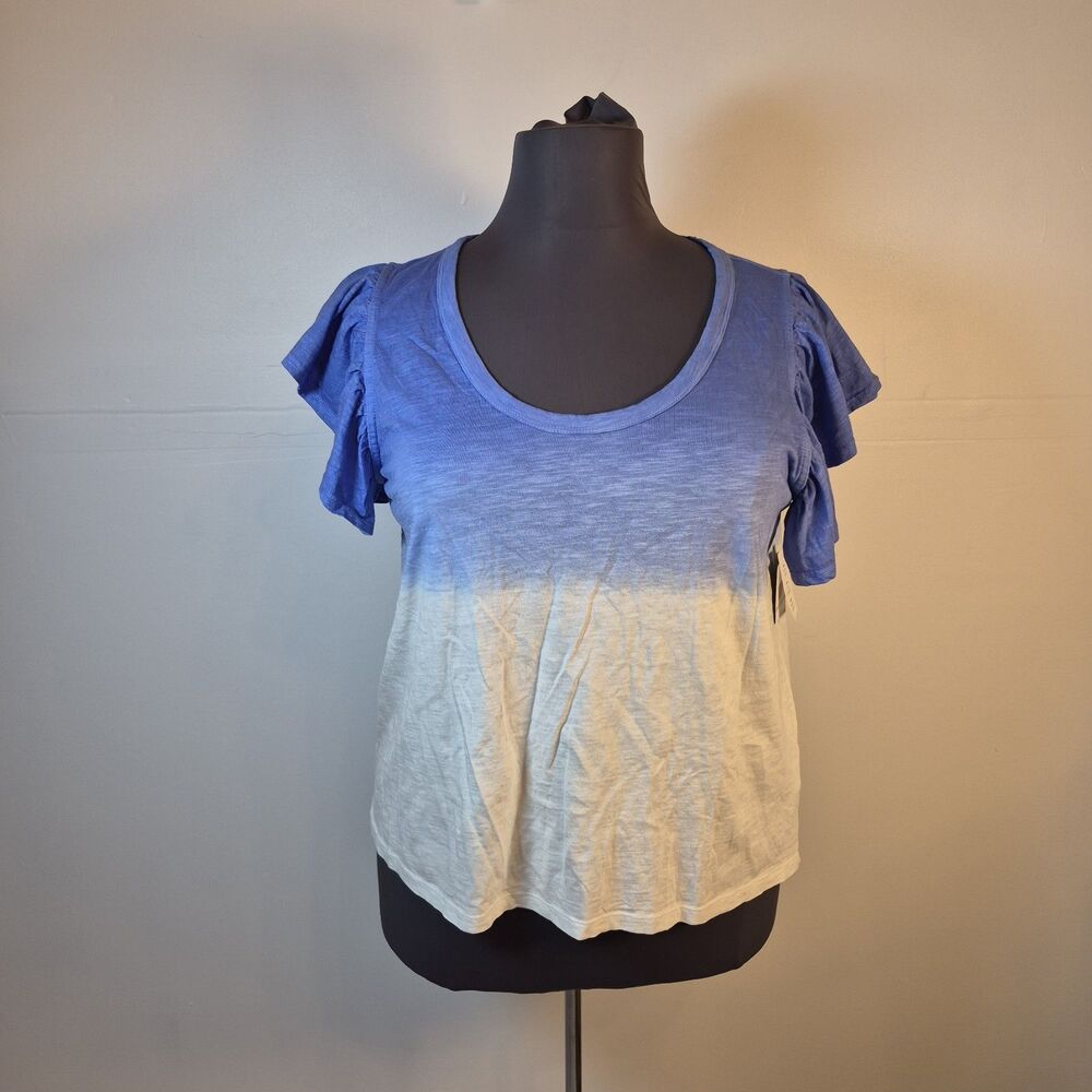 Ella By Rafaella Womens Ombre Tee Size 1X Blue White 100% Organic Cotton